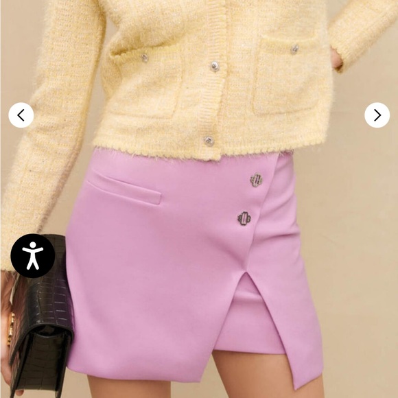 MAJE Lilac Mini Skirt Skort with Silver Button Detail NWT XS & built in shorts - Picture 2 of 14